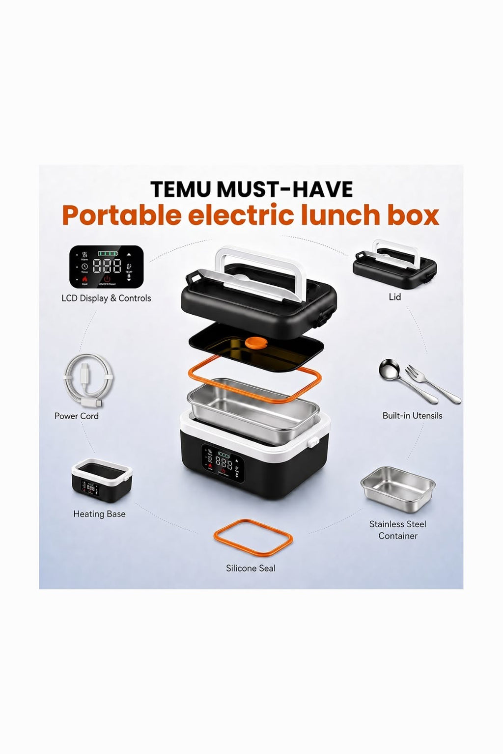 Electric Lunch Box Food Warmer | Portable Self-Heating Tiffin Box | Office, Car & Travel Use | Cash On Delivery